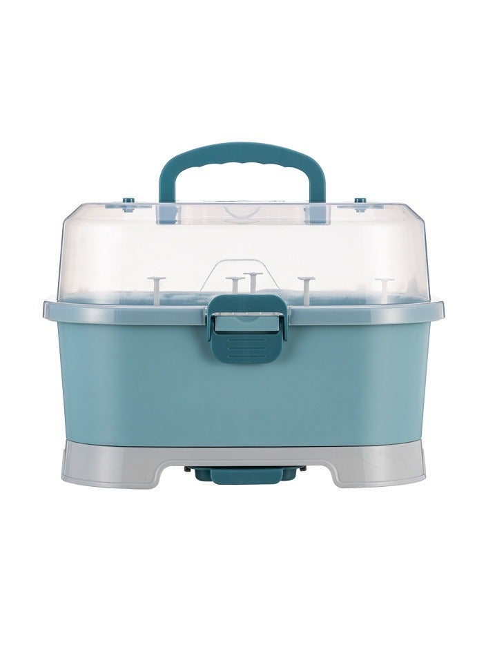 رف تجفيف زجاجات الأطفال مع غطاء محمول، صندوق تخزين زجاجات الرضاعة، حامل زجاجات الأطفال، منظم أواني الطعام - Image 1