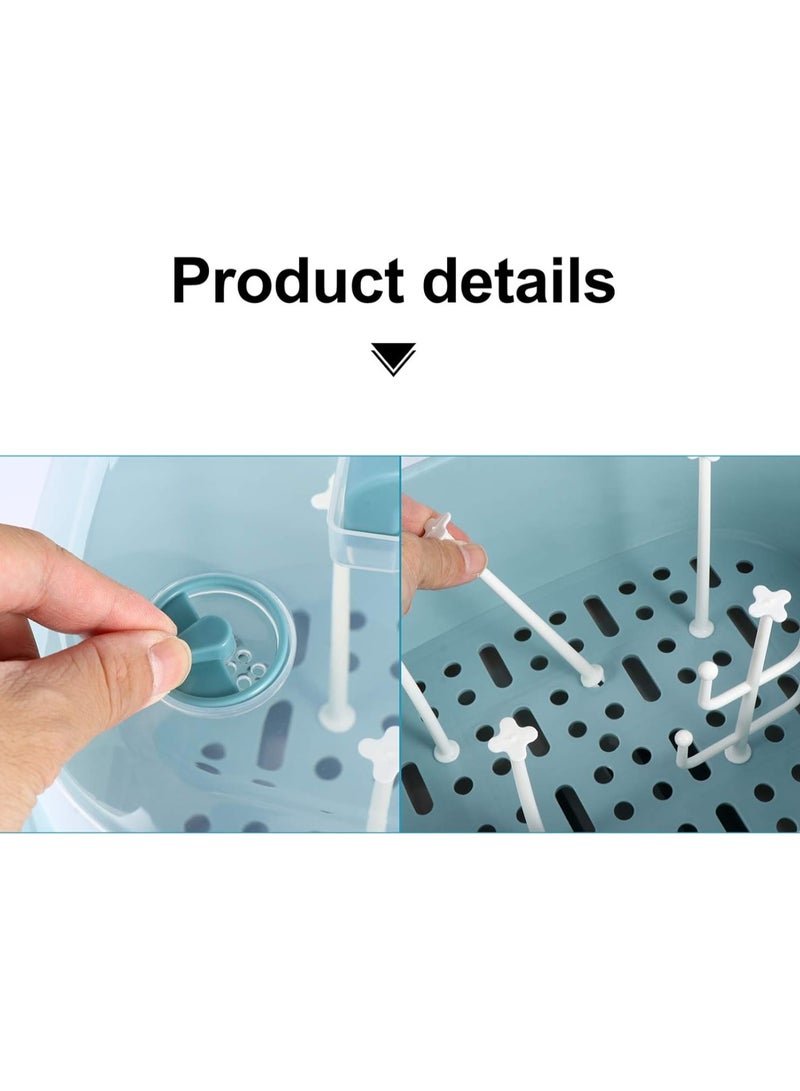 رف تجفيف زجاجات الأطفال مع غطاء محمول، صندوق تخزين زجاجات الرضاعة، حامل زجاجات الأطفال، منظم أواني الطعام - Image 3