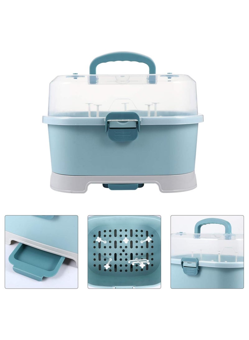 رف تجفيف زجاجات الأطفال مع غطاء محمول، صندوق تخزين زجاجات الرضاعة، حامل زجاجات الأطفال، منظم أواني الطعام - Image 5