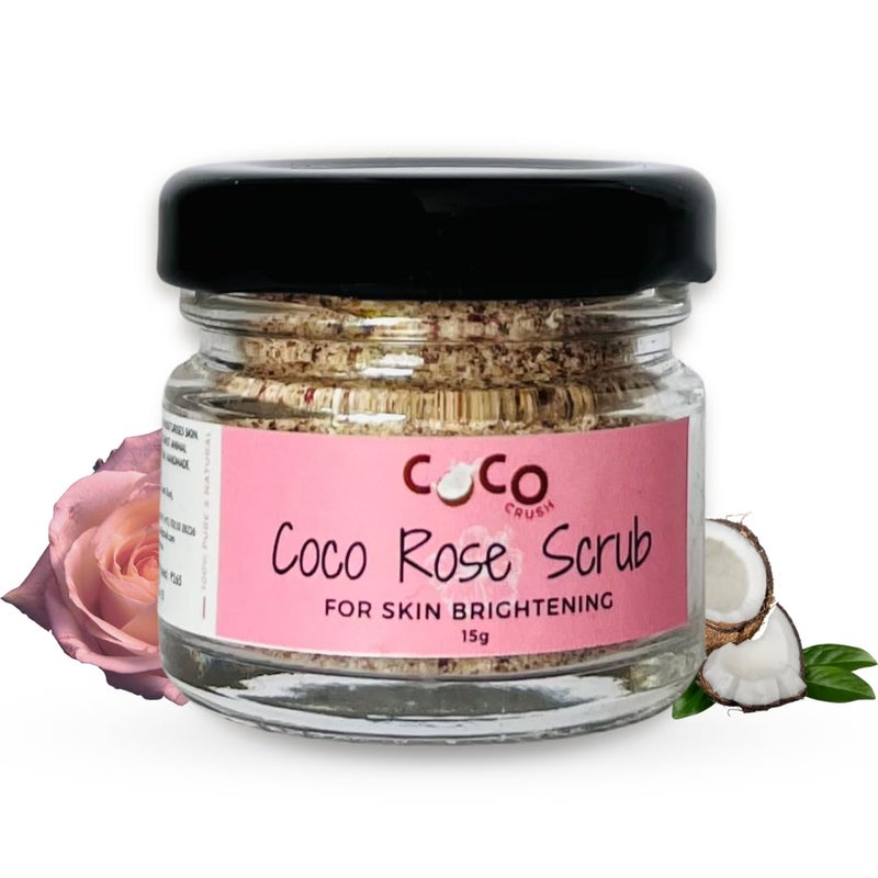COCO CRUSH Exfoliating Body Scrub For Lightening  Brightening Skin  For Men  Women  Bathing Scrub with Coconut  Rose  Removes Dirt  Dead Skin from Neck Knees Elbows  Arms 15g - Image 1