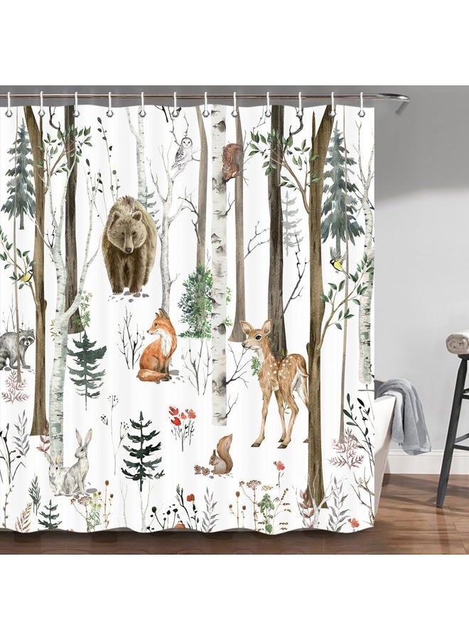 JAWO Rustic Forest Shower Curtain for Bathroom, Country Hunting Bear Deer Wild Animals Farmhouse Lodge Curtain, Cabin Nature Bathroom Set with Hooks, 70X70 Inch, White - Image 3