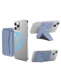 for Magsafe Card Holder Leather Phone Wallet with Magnetic Stand Finger Grip Wallet for Apple Wallet MagSafe with Adjustable Magsafe Wallet Stand for iPhone 15 14 13 12 Sky Blue