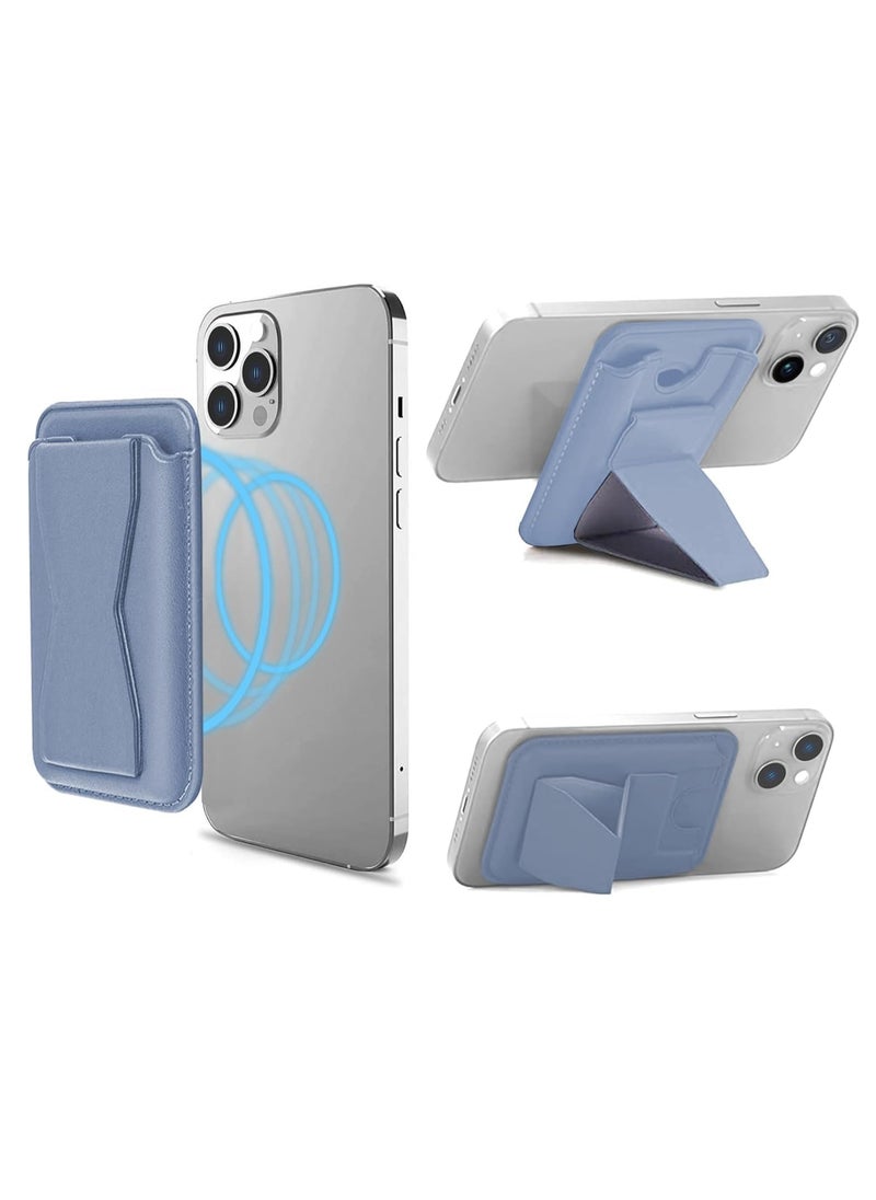 SYOSI - for Magsafe Card Holder Leather Phone Wallet with Magnetic Stand Finger Grip Wallet for Apple Wallet MagSafe with Adjustable Magsafe Wallet Stand for iPhone 15 14 13 12 Sky Blue - Image 1