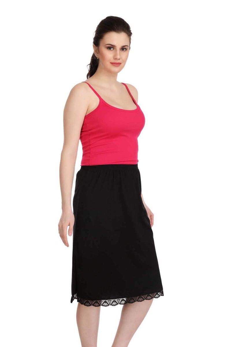 Splash Cotton Rich Regular Skirt Slip for Women - Knee Length - Black & Beige - L - Image 3