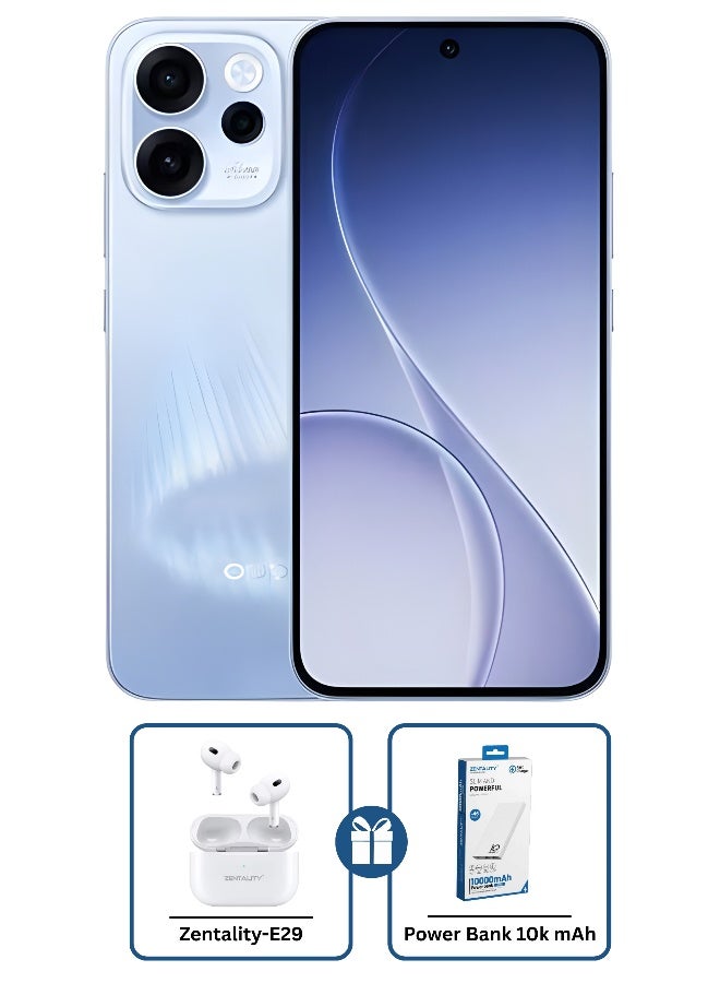 OPPO Reno15 F AI Phone Dual SIM 5G Aurora Blue 12GB RAM 256GB + Zentality E29 Earbuds + Zentality Powerbank 10k mAh  - Middle East Version - Image 1