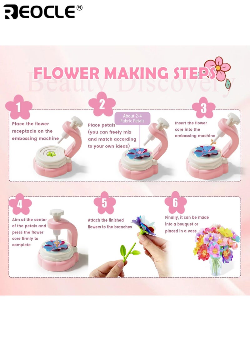 REOCLE Kid's DIY Craft Kit with Fabric Flower Design and Bouquet Making Feature Educational Art Activity with Creative Learning for Preschool Fun - Image 4