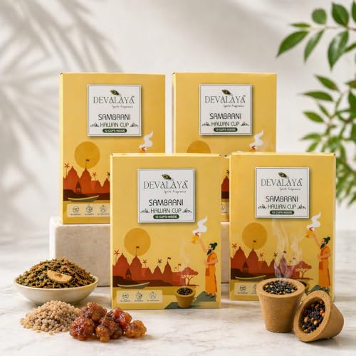 DEVALAYA Sambrani Havan Cups for Pooja (48 Cups, Pack of 4), 100% Organic & Charcoal-Free, Infused with Orignal Guggal & Natural Loban, Hawan Samagri & Bhimseni Kapoor, No Artificial Scent - Image 1