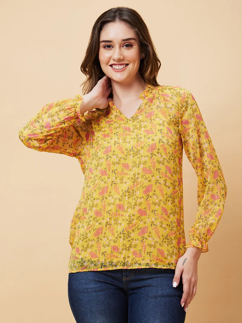 globus Women Floral Print Georgette Top
