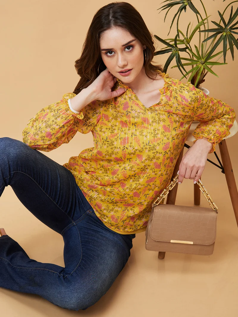 globus Women Floral Print Georgette Top