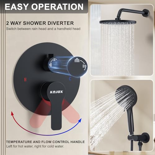 KOJOX Shower System- High Pressure Shower Head- 3 Setting Headheld Shower Head Fixtures- Shower Valve Included (Matte Black) - Image 5
