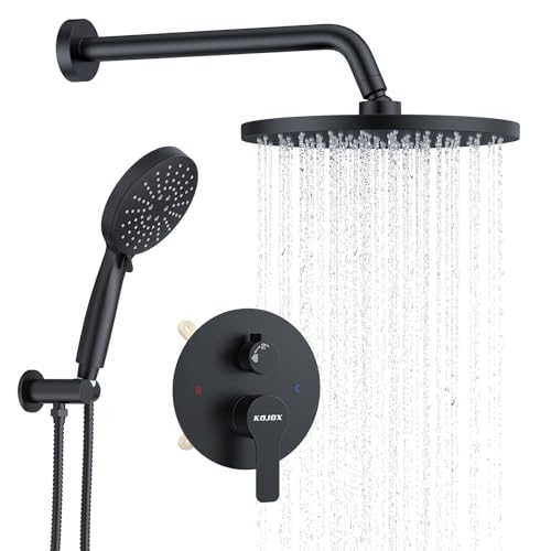 KOJOX Shower System- High Pressure Shower Head- 3 Setting Headheld Shower Head Fixtures- Shower Valve Included (Matte Black) - Image 1