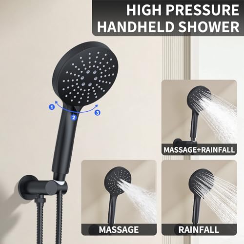 KOJOX Shower System- High Pressure Shower Head- 3 Setting Headheld Shower Head Fixtures- Shower Valve Included (Matte Black) - Image 4