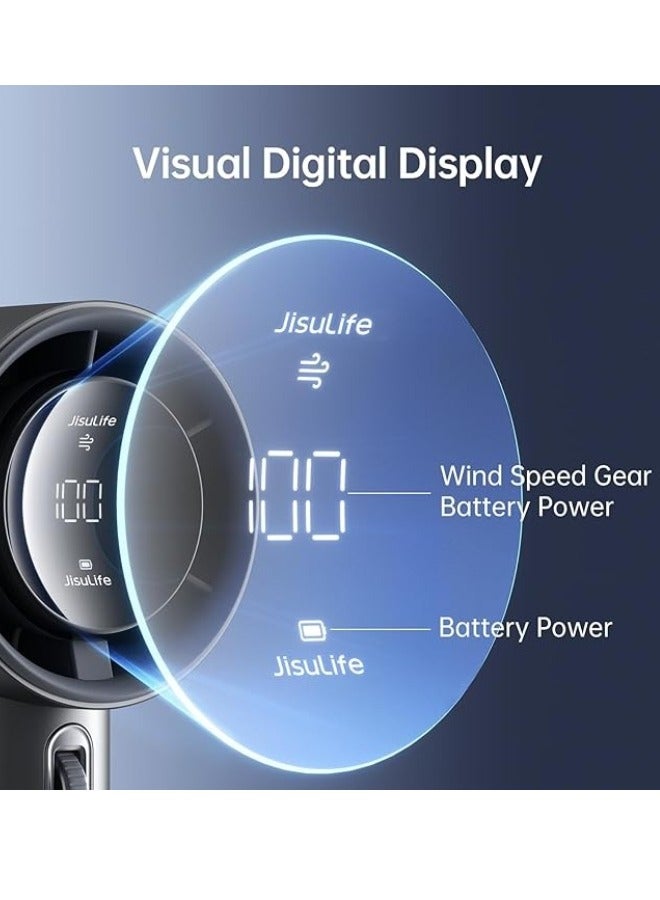 JISULIFE Portable Handheld Fan, Mini USB Rechargeable Fan [19.5Hrs Max Cooling Time], Personal Makeup/Eyelash Fan, Handheld Fan with Smart LED Digital Display 100-Speed Personal Fan for Women Men Travel Camping Outdoor DARK GRAY - Image 3