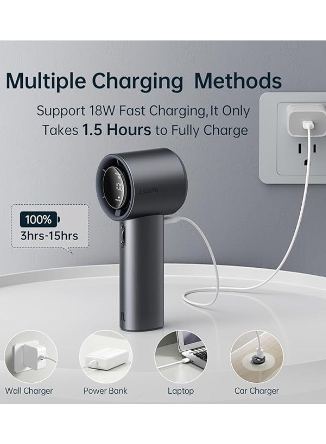 JISULIFE Portable Handheld Fan, Mini USB Rechargeable Fan [19.5Hrs Max Cooling Time], Personal Makeup/Eyelash Fan, Handheld Fan with Smart LED Digital Display 100-Speed Personal Fan for Women Men Travel Camping Outdoor DARK GRAY - Image 5