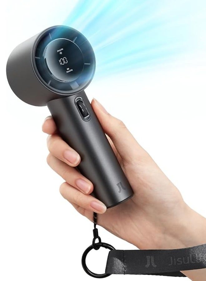 JISULIFE Portable Handheld Fan, Mini USB Rechargeable Fan [19.5Hrs Max Cooling Time], Personal Makeup/Eyelash Fan, Handheld Fan with Smart LED Digital Display 100-Speed Personal Fan for Women Men Travel Camping Outdoor DARK GRAY - Image 1