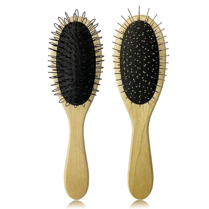 Amirce Wig Brush for Synthetic Wigs, Detangling Wigs Professional Wood Handle Hair Comb Wig Brush Set,WB-1