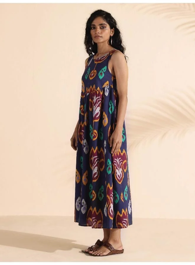 trueBrowns trueBrowns Purple Cotton Ikat Flared Dress