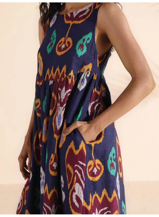 trueBrowns trueBrowns Purple Cotton Ikat Flared Dress