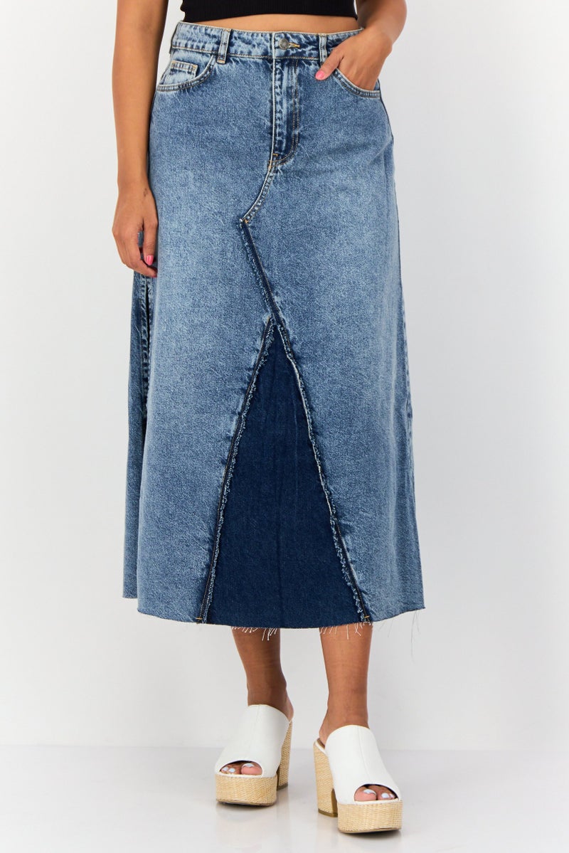 Don't Call Me Jennyfer Women Washed Denim Midi Skirt, Blue  - Image 1
