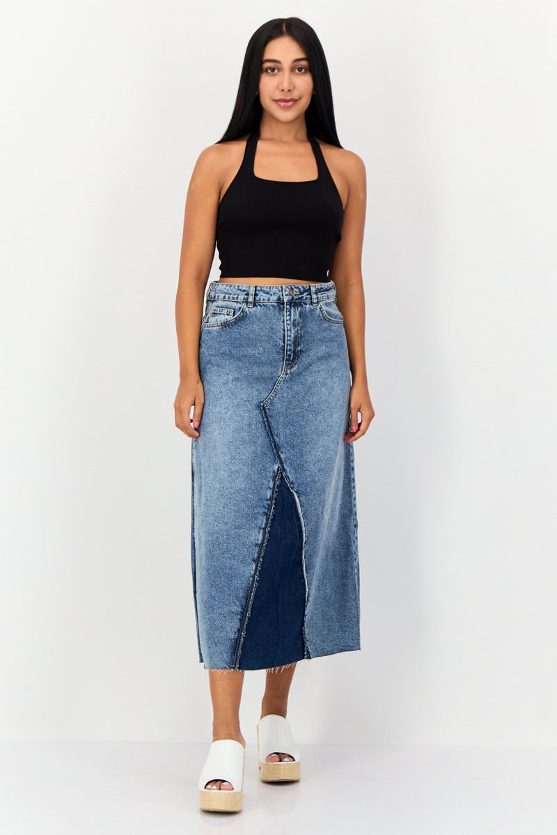 Don't Call Me Jennyfer Women Washed Denim Midi Skirt, Blue  - Image 4