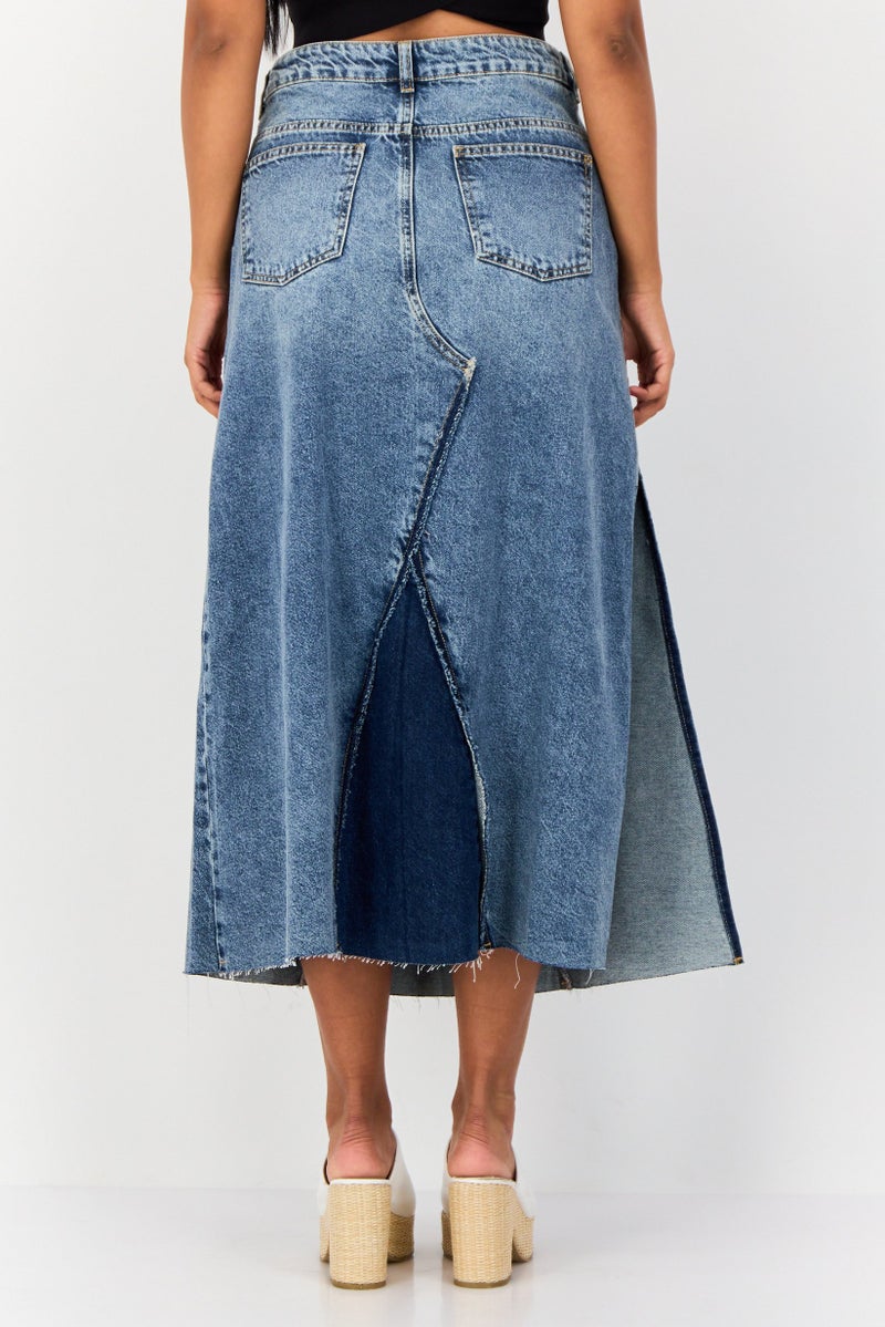 Don't Call Me Jennyfer Women Washed Denim Midi Skirt, Blue  - Image 3