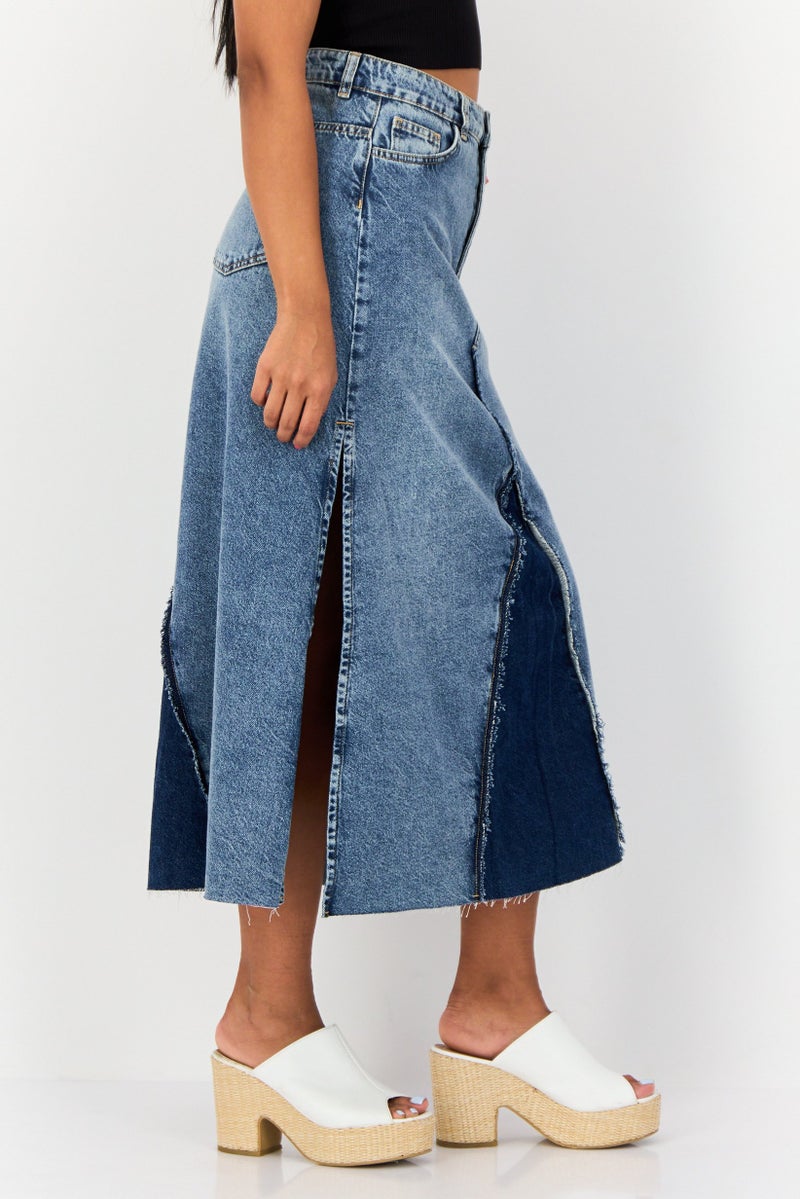 Don't Call Me Jennyfer Women Washed Denim Midi Skirt, Blue  - Image 2