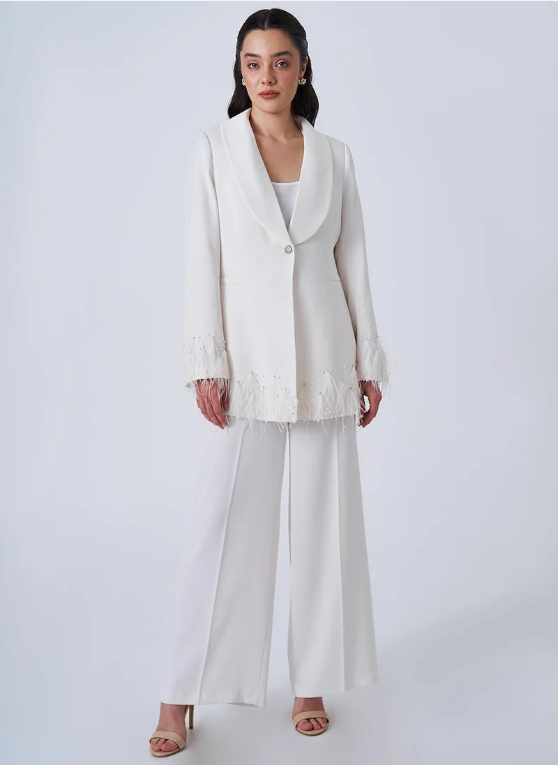 Kayra Otris Satin Two-Piece Suit Ecru