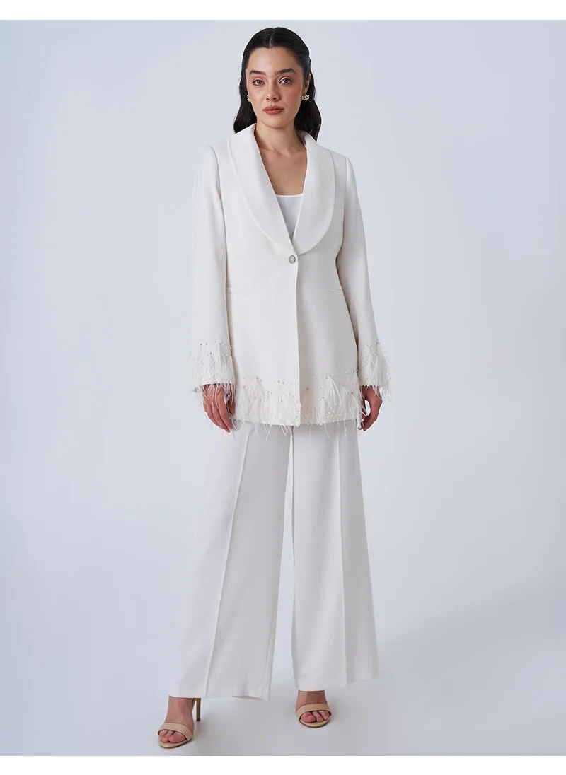 Kayra Otris Satin Two-Piece Suit Ecru