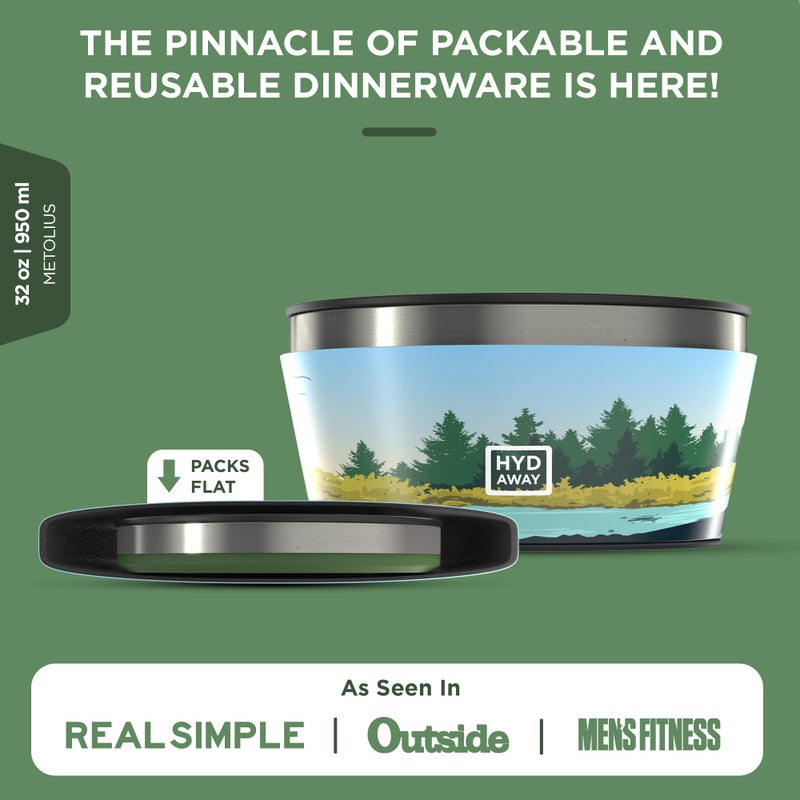 HYDAWAY Collapsible Insulated Bowl with Lid - 1 Quart (950ml)  Silicone I Large Collapsible Bowls for Camping  RV & Travel  Portable Dog Water Bowl  Collapses to 1-inch  Spill-Proof & Steel Rim - Image 2