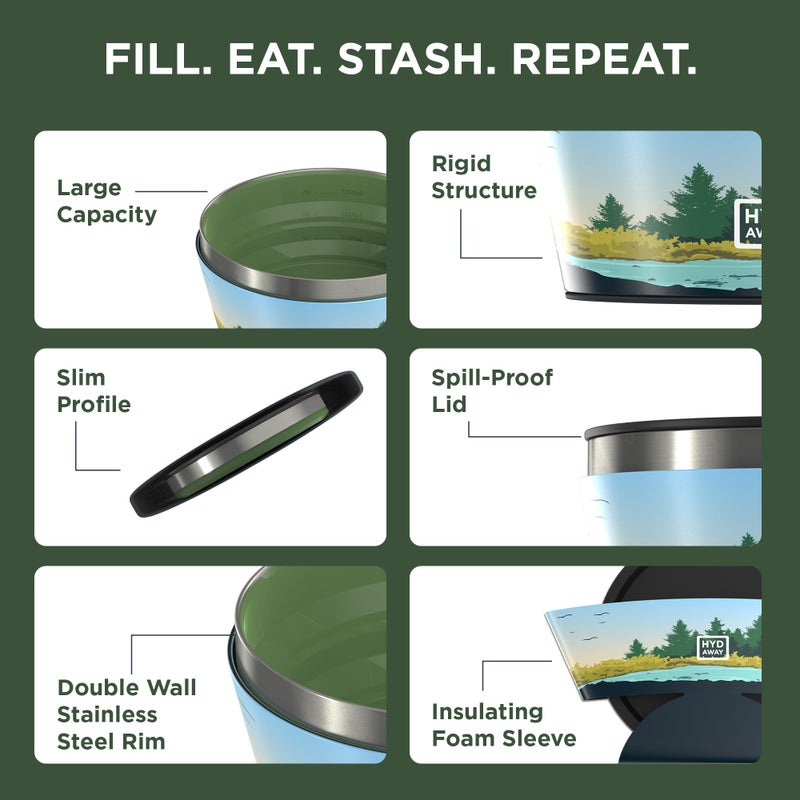 HYDAWAY Collapsible Insulated Bowl with Lid - 1 Quart (950ml)  Silicone I Large Collapsible Bowls for Camping  RV & Travel  Portable Dog Water Bowl  Collapses to 1-inch  Spill-Proof & Steel Rim - Image 4