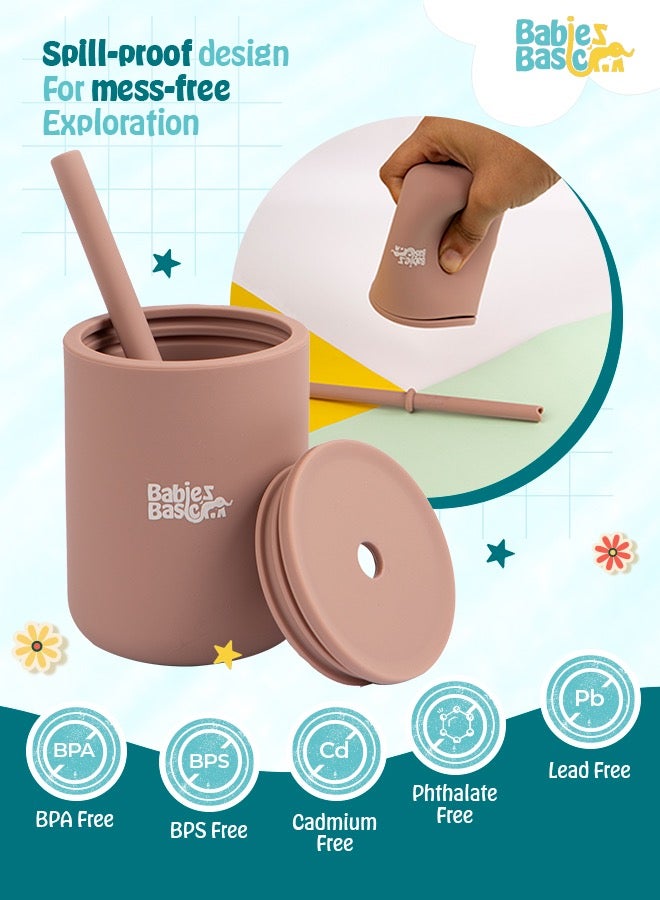 بابيز_بيسك كوب سيليكون للأطفال من المرحلة الثالثة مع شفاطة - وردي - Image 3