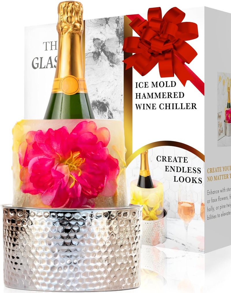 COTIER BRAND Champagne Ice Mold Wine Bottle Chiller  Durable Hammered Stainless Steel Wine Bucket  DIY Floral Champagne Bucket for Dinner Parties Birthday Bridal Shower  Baby Shower  Perfect Hostess Gift  - Image 1