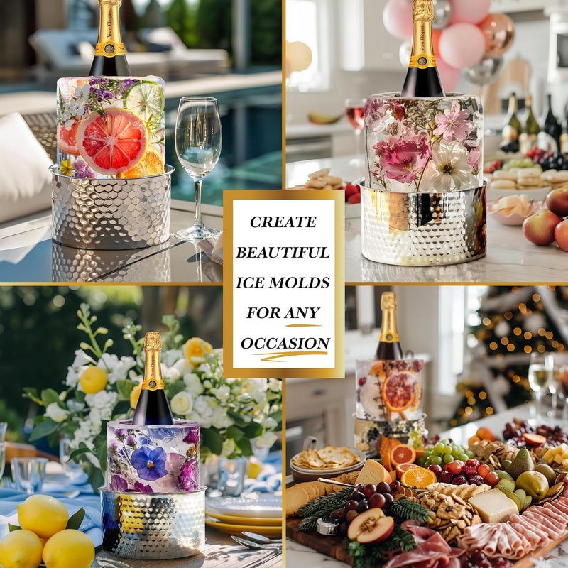 COTIER BRAND Champagne Ice Mold Wine Bottle Chiller  Durable Hammered Stainless Steel Wine Bucket  DIY Floral Champagne Bucket for Dinner Parties Birthday Bridal Shower  Baby Shower  Perfect Hostess Gift  - Image 2