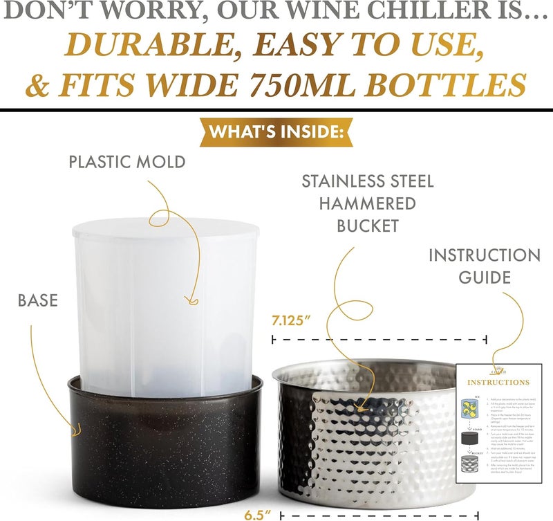 COTIER BRAND Champagne Ice Mold Wine Bottle Chiller  Durable Hammered Stainless Steel Wine Bucket  DIY Floral Champagne Bucket for Dinner Parties Birthday Bridal Shower  Baby Shower  Perfect Hostess Gift  - Image 5