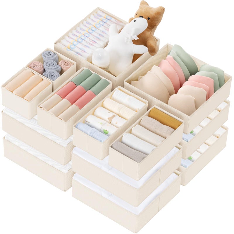 Criusia Drawer Organizer Clothes, 21 Pack Dresser Organizer for Baby Clothes, Underwear, Sock - Foldable Closet Organization and Storage Dividers Bins for Nursery, Bedroom (Beige) - Image 1