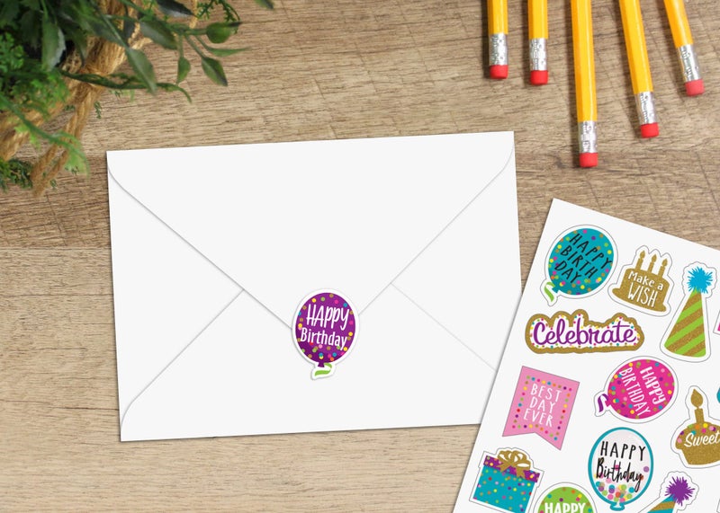تيتشر كرييتد ريسورسيز ملصقات بتصميم قصاصات ورقية وعبارة "Happy Birthday" - Image 3