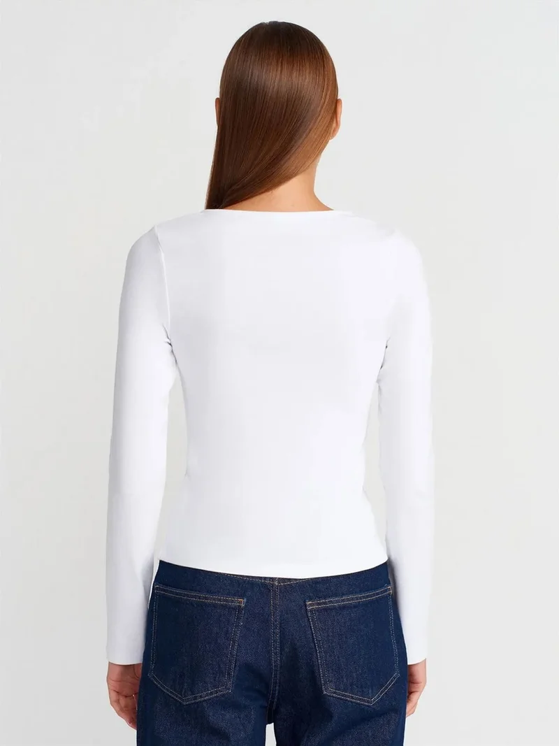 ديلفين DILVIN Slim Fit Cotton Blend Zipper Blouse