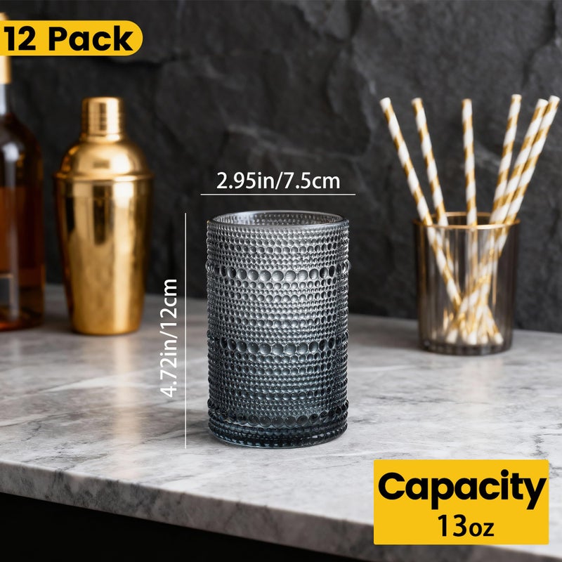 Bandesun Vintage Hobnail Drinking Glasses Set of 12, 13oz Colorful Beaded Bubble Glass Cups for Kitchen, Multiple color Embossed Water Tumbler for Whiskey,Cocktail, Beer, Wine, Water & Juice - Image 3