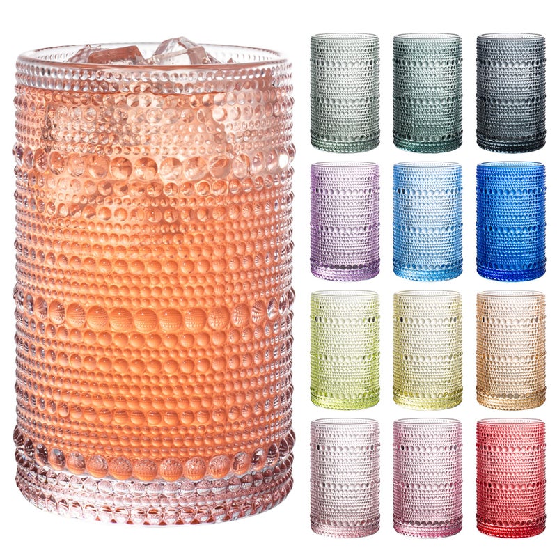 Bandesun Vintage Hobnail Drinking Glasses Set of 12, 13oz Colorful Beaded Bubble Glass Cups for Kitchen, Multiple color Embossed Water Tumbler for Whiskey,Cocktail, Beer, Wine, Water & Juice - Image 1