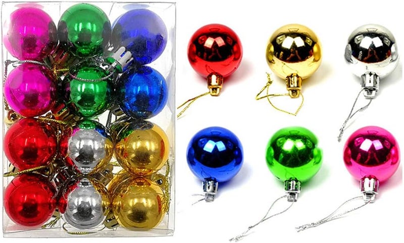 ALIMITOPIA 24pcs Christmas Ball Baubles 1.2 inches Shatterproof Plastic Hanging Balls Pendant for Tiny Xmas Tree Decoration (Tiny Size;Assorted Colors) - Image 1