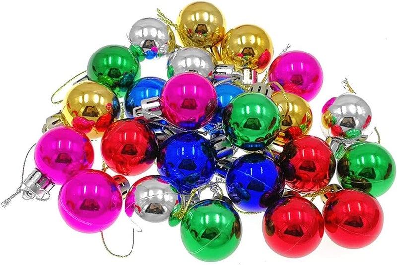 ALIMITOPIA 24pcs Christmas Ball Baubles 1.2 inches Shatterproof Plastic Hanging Balls Pendant for Tiny Xmas Tree Decoration (Tiny Size;Assorted Colors) - Image 2