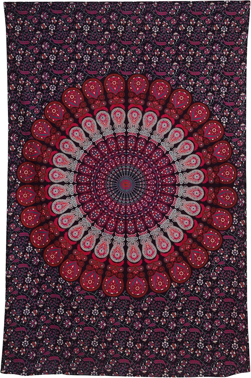 Bless International Indian hippie Bohemian Psychedelic Peacock Mandala Wall hanging Bedding Tapestry (Purple Pink, Twin (54x72Inches)(140x185cms)) - Image 4