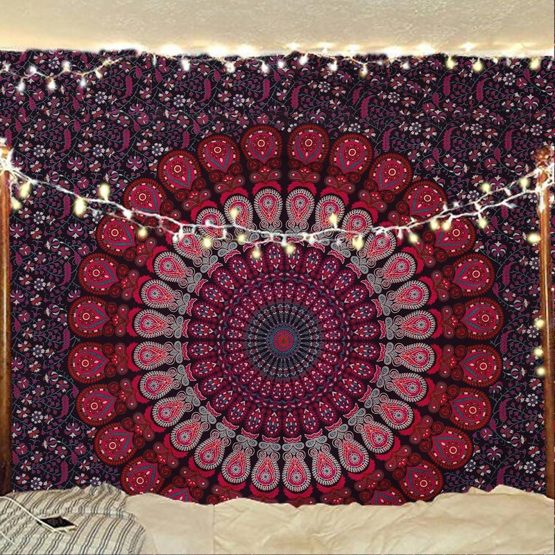 Bless International Indian hippie Bohemian Psychedelic Peacock Mandala Wall hanging Bedding Tapestry (Purple Pink, Twin (54x72Inches)(140x185cms)) - Image 1