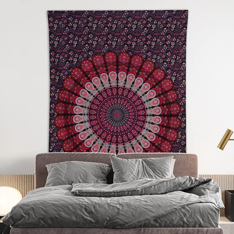 Bless International Indian hippie Bohemian Psychedelic Peacock Mandala Wall hanging Bedding Tapestry (Purple Pink, Twin (54x72Inches)(140x185cms)) - Image 2