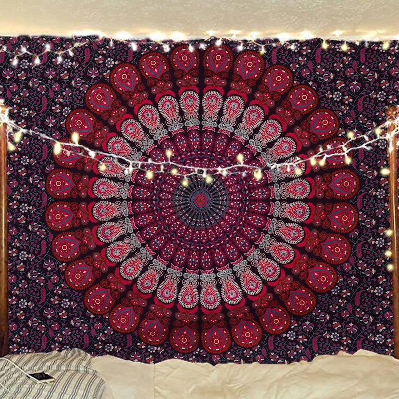 Bless International Indian hippie Bohemian Psychedelic Peacock Mandala Wall hanging Bedding Tapestry (Purple Pink, Twin (54x72Inches)(140x185cms)) - Image 5