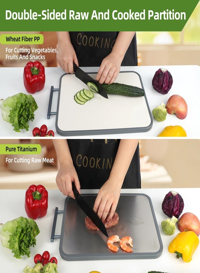 Treayes Titanium 2in1 Cutting Boards for Kitchen, Large Double Sided Food-Grade Composite Titanium and Wheat Straw PP Dishwasher Safe Chopping Board for Meat, Fruit, Vegetable (15" X 11") - Image 3