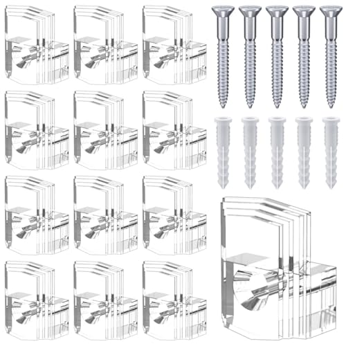 MAKABEE Mirror Holder Kit - 20 Crystal Clear Plastic Clips, Glass Retainer Clips, Hanging Kit with Screws and Fixed Mirror Box Door - Image 1