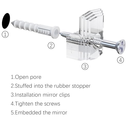 MAKABEE Mirror Holder Kit - 20 Crystal Clear Plastic Clips, Glass Retainer Clips, Hanging Kit with Screws and Fixed Mirror Box Door - Image 5