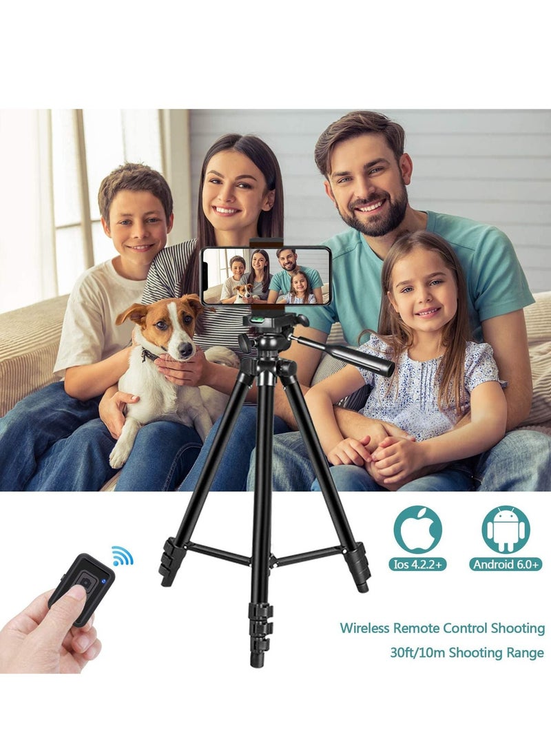 Phone Tripod QITELE 50" Extendable Cell Phone Tripod with Wireless Bluetooth Remote and Universal Phone Holder, Perfect for Video Recording/Selfies/Live Stream