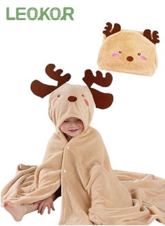 LEOKOR Kids Bath Towel for 1-6 Years Hooded Ultra Soft Towel Highly Absorbent Bathrobe Children's Cloak Bath Towel Pure Cotton Bathrobe with Hood Wear Cloak 70*140cm, Brown  - Image 1